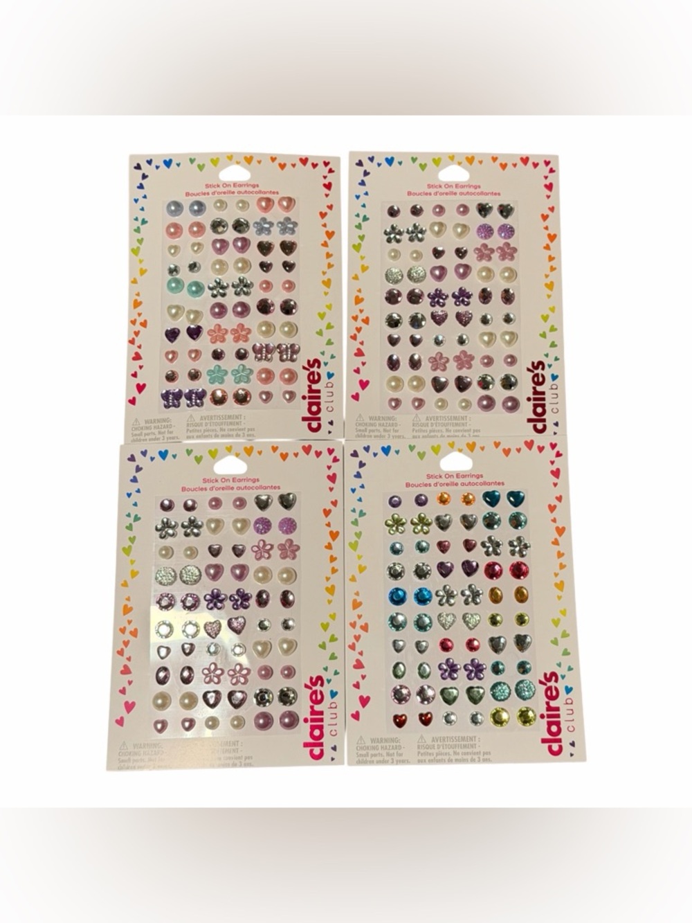 Claire's Kids Stick-On Earrings - Pink, Purple, Blue, Green, Silver, Gold 4 Pack